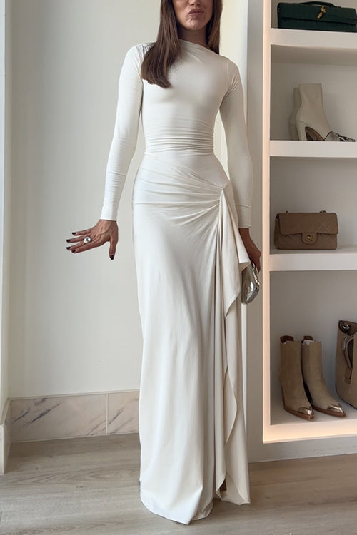 Blanc™ | Long Sleeves Draped Slit Maxi Party Dress
