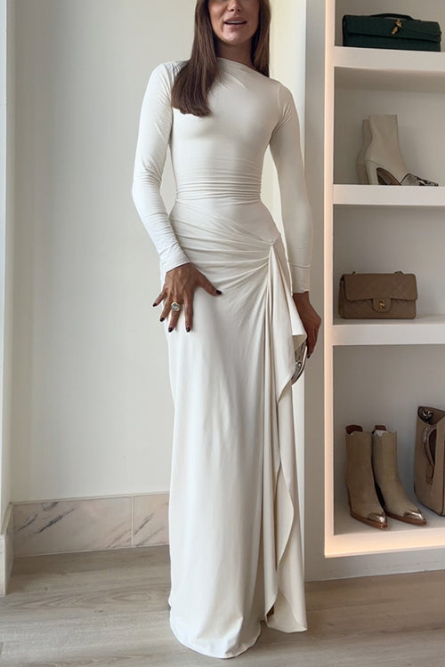 Blanc™ | Long Sleeves Draped Slit Maxi Party Dress