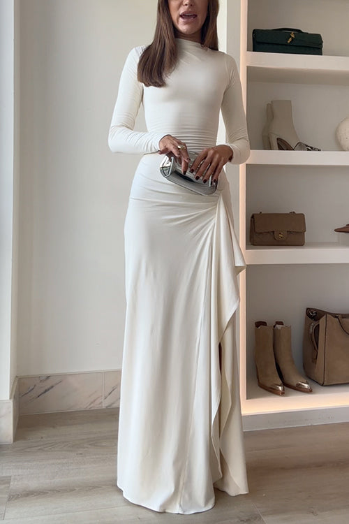 Blanc™ | Long Sleeves Draped Slit Maxi Party Dress