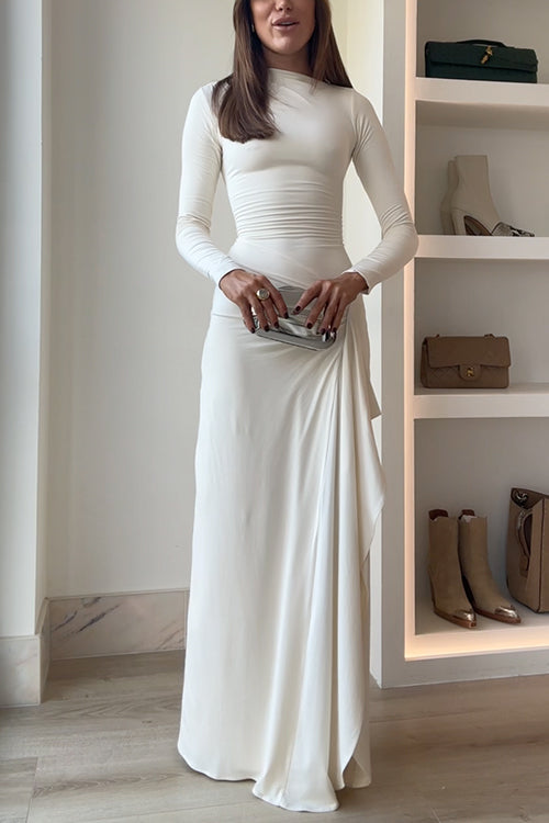 Blanc™ | Long Sleeves Draped Slit Maxi Party Dress
