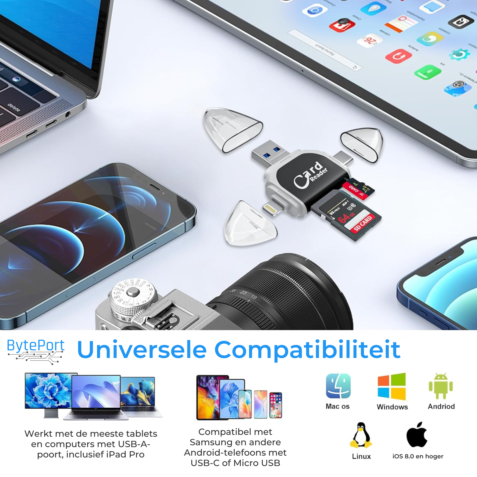 BytePort™ | 4-in-1 SD Card reader – USB-C & USB 3.0