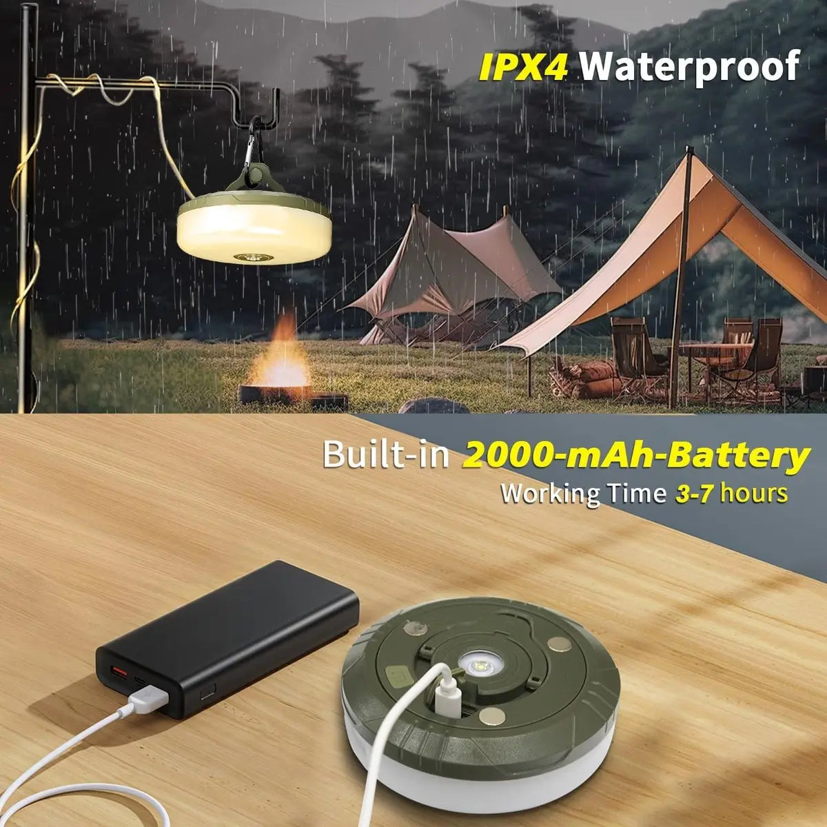GlowNest™ | 4-in-1 Camping Light with RGB String Lights, Lantern, Flashlight & Power Bank