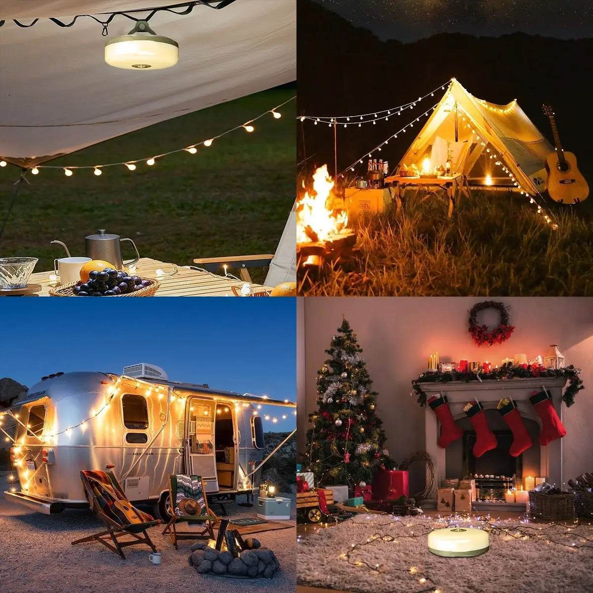 GlowNest™ | 4-in-1 Camping Light with RGB String Lights, Lantern, Flashlight & Power Bank