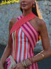 Sunset Samba Cross-Halter Stripe Dress