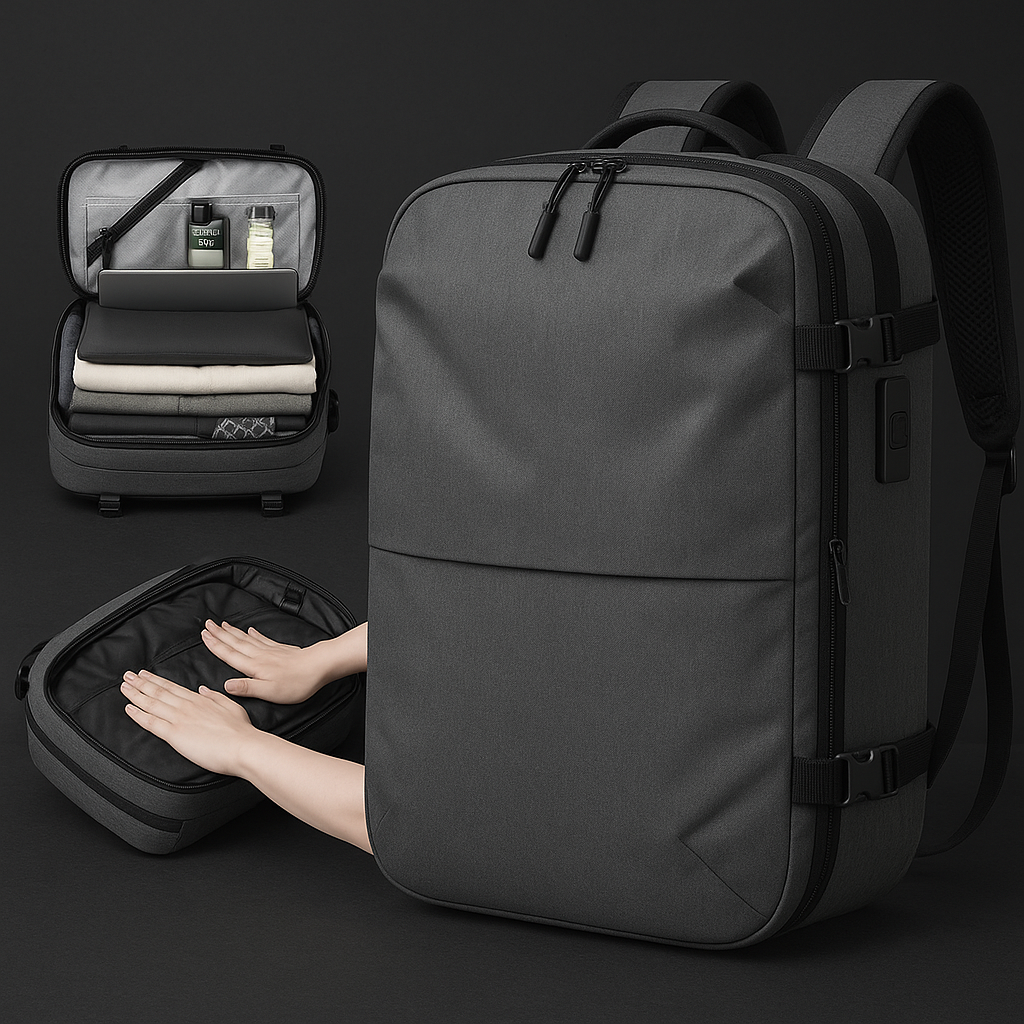 Travel backpack with vacuum pump