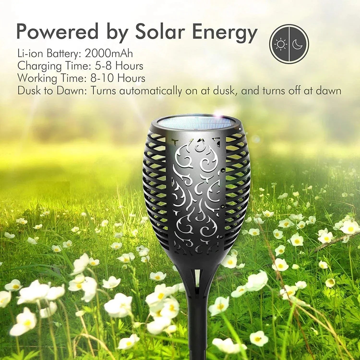 Solar LED Torch – Realistic Flame Without Fire