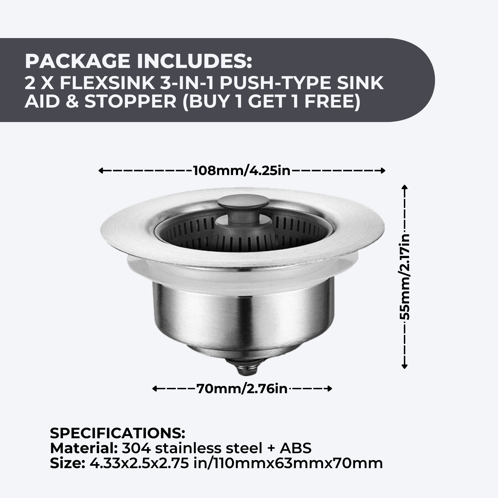 Flexsink 3-in-1 Push-Type Sink Aid &amp; Stopper | BUY 1 GET 1 FREE (2PCS)
