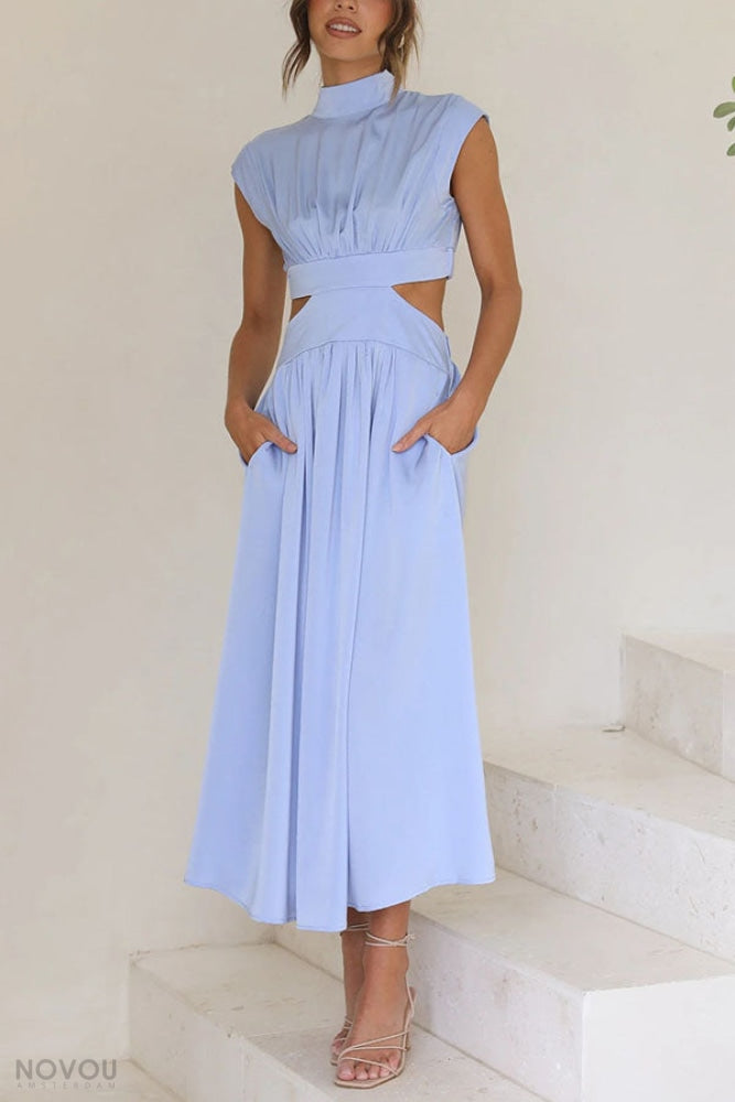 [50% Off] Lorna™ | Turtleneck Cut-Out Waist Summer Midi Dress
