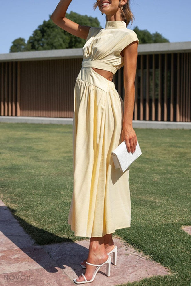 [50% Off] Lorna™ | Turtleneck Cut-Out Waist Summer Midi Dress