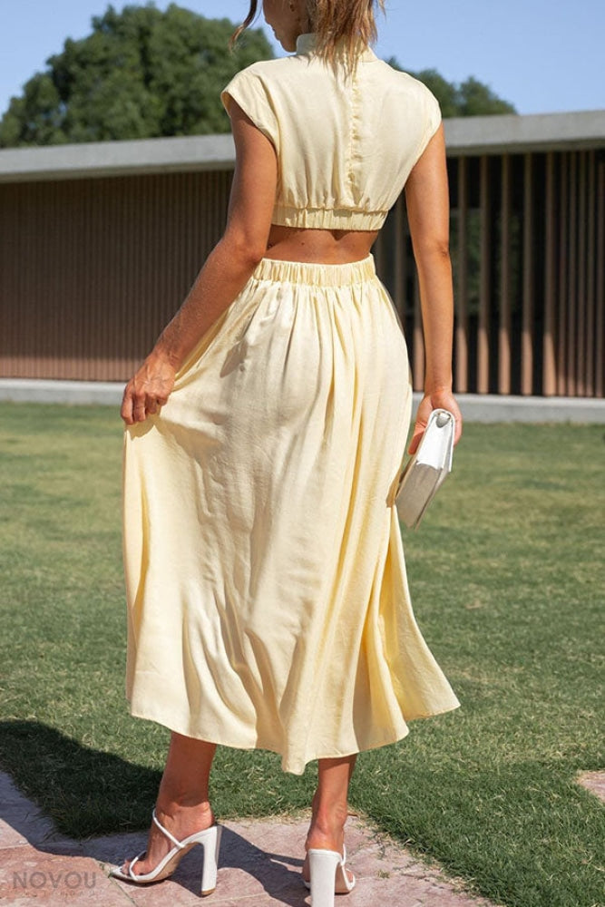 [50% Off] Lorna™ | Turtleneck Cut-Out Waist Summer Midi Dress