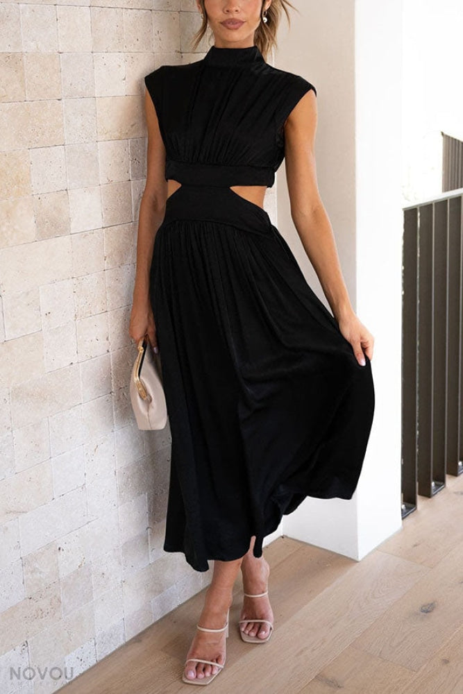 [50% Off] Lorna™ | Turtleneck Cut-Out Waist Summer Midi Dress
