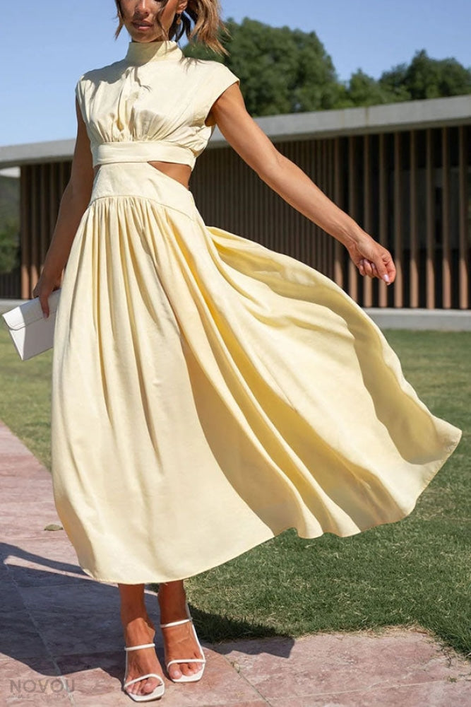 [50% Off] Lorna™ | Turtleneck Cut-Out Waist Summer Midi Dress