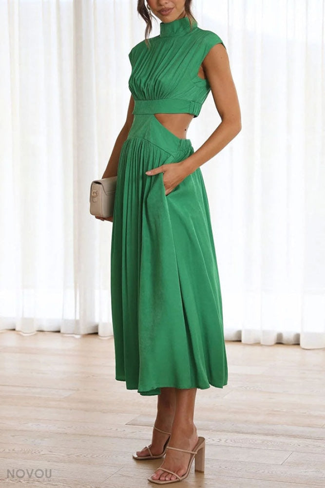 [50% Off] Lorna™ | Turtleneck Cut-Out Waist Summer Midi Dress