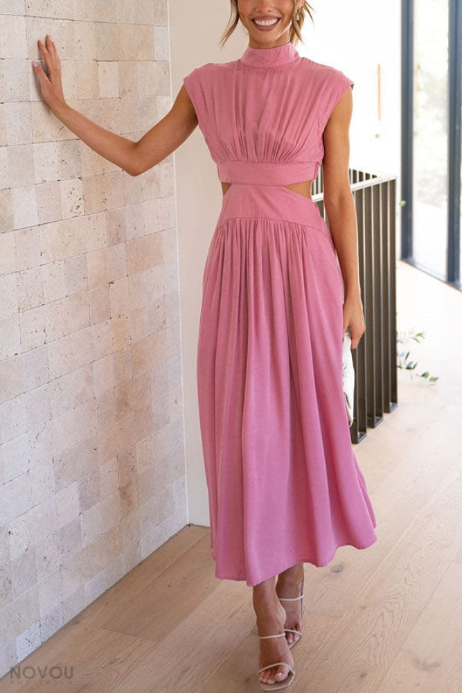 [50% Off] Lorna™ | Turtleneck Cut-Out Waist Summer Midi Dress