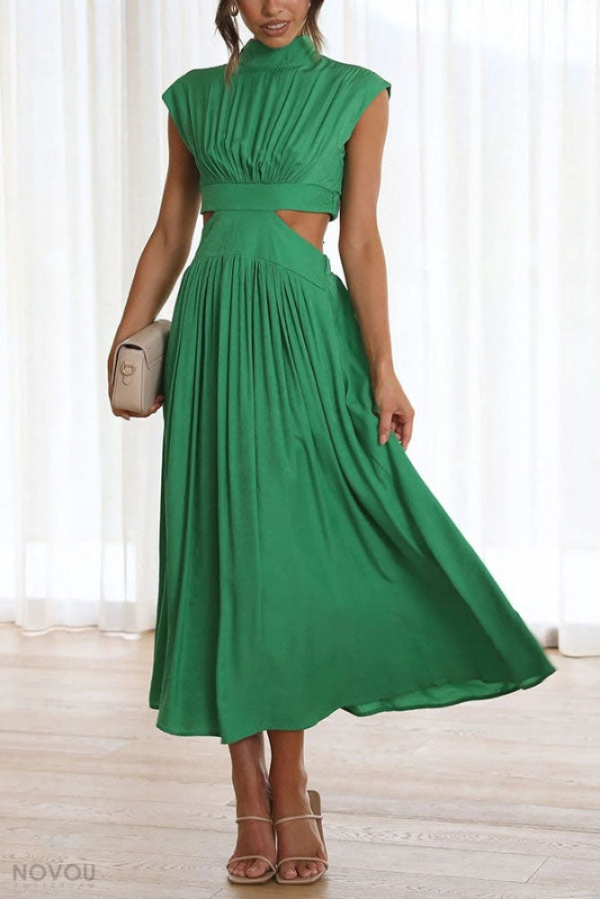 [50% Off] Lorna™ | Turtleneck Cut-Out Waist Summer Midi Dress