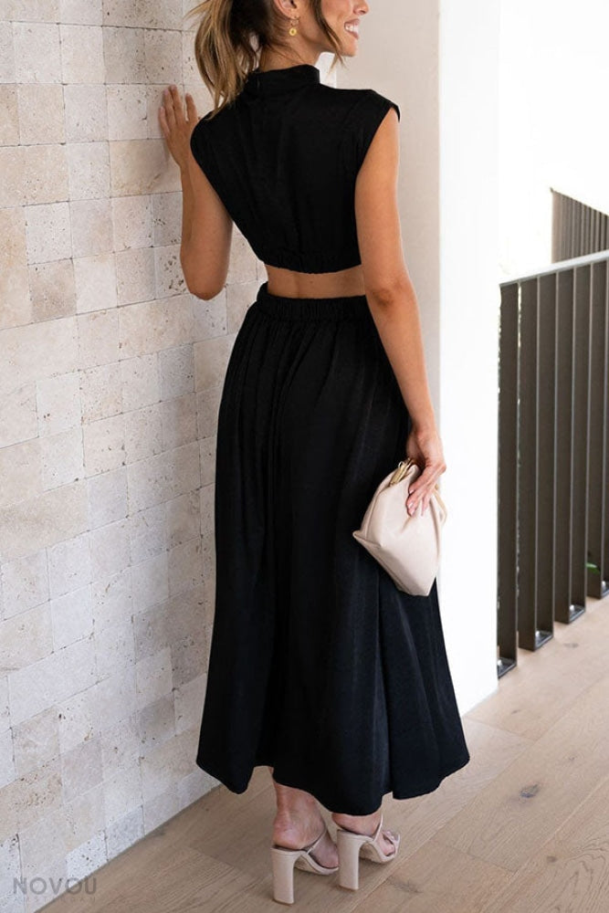 [50% Off] Lorna™ | Turtleneck Cut-Out Waist Summer Midi Dress