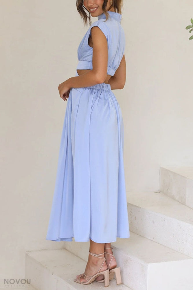 [50% Off] Lorna™ | Turtleneck Cut-Out Waist Summer Midi Dress