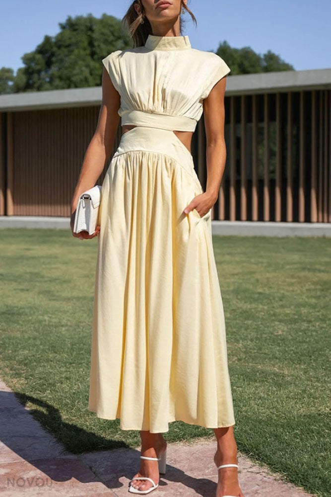 [50% Off] Lorna™ | Turtleneck Cut-Out Waist Summer Midi Dress