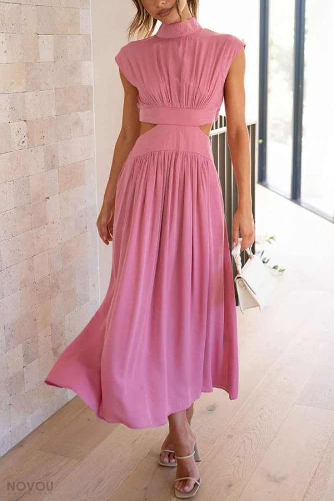 [50% Off] Lorna™ | Turtleneck Cut-Out Waist Summer Midi Dress