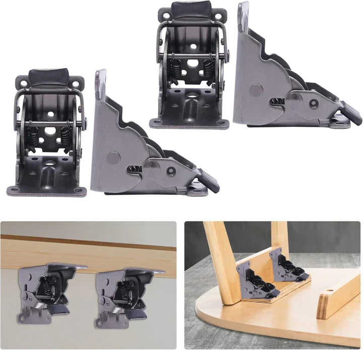 90° Self-Locking Folding Steel Hinges – Set of 2