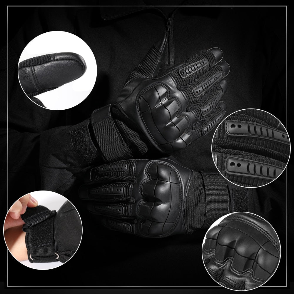 Touch Screen Tactical Gloves PU Leather Full Finger Glove Men